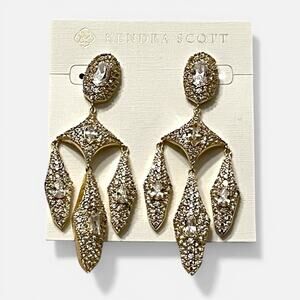 NWT Kendra Scott Bella Gold CZ Chandelier Statement Earrings | Bridal Black Tie